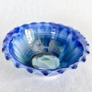 Vintage Signed Edgecomb Potters Maine Ceramic Bowl with Blue Glaze Handcrafted